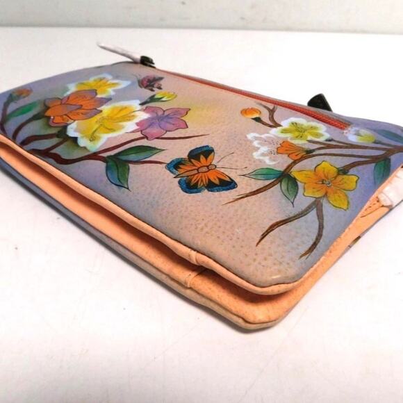 Anuschka Hand Painted Leather Japanese Garden RFID Organizer Crossbody Bag - Picture 4 of 10